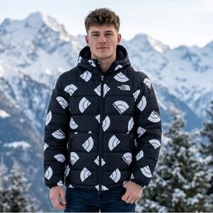 The North Face Boys Reversible Perrito Hooded Jacket XL (14/16) Black Logo